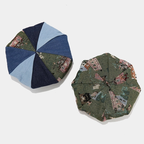 Women Retro Beret Hat Denim Jacquard Patchwork Landscape Pattern Artistic Vintage Painter Cap Cotton Headwear