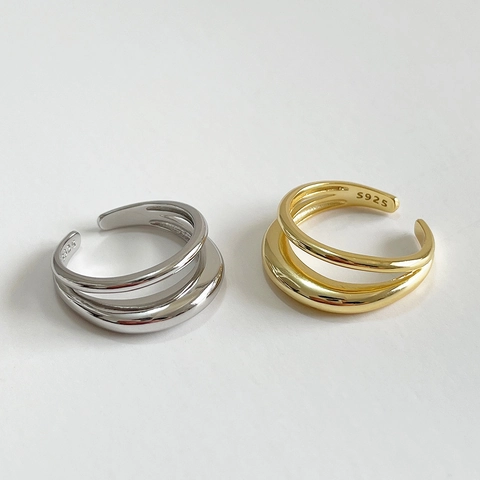 Minimalist 925 Sterling Silver Ring Double Layer Geometric Open Adjustable Finger Jewelry For Women Elegant French Design
