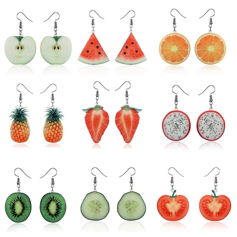 Fruchtscheiben Hänger Ohrringe Acryl Ananas Erdbeere Wassermelone Kreativ Süß Schmuck Für Damen Mädchen
