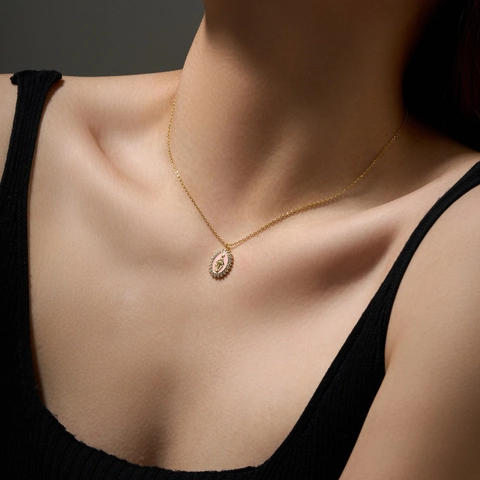 Collana Pendente Vergine Maria Argento Sterling 925 Placcato Oro 18K Ovale Smalto Gioielli Religiosi Zircone Per Donne Uomini