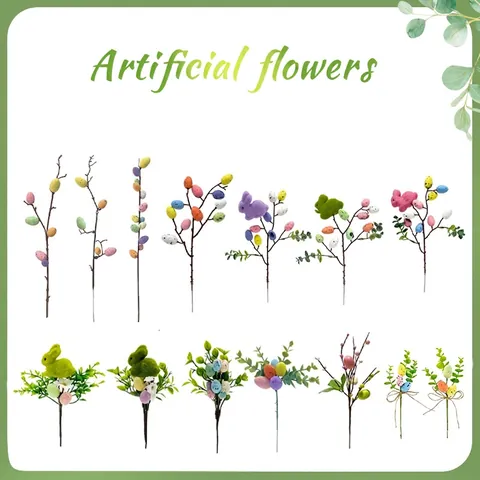 Ramas Florales De Huevos De Pascua Artificiales Huevos De Espuma Moteados Conejos Flocados Para Decoración De Jarrón Casa