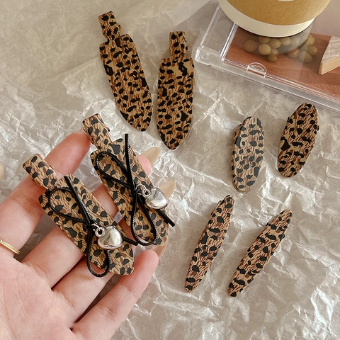 Pinces À Cheveux Imprimé Léopard Vintage Acétate Sans Couture Noeud Pendentif Coeur Épingles À Cheveux Pour Femmes Accessoires