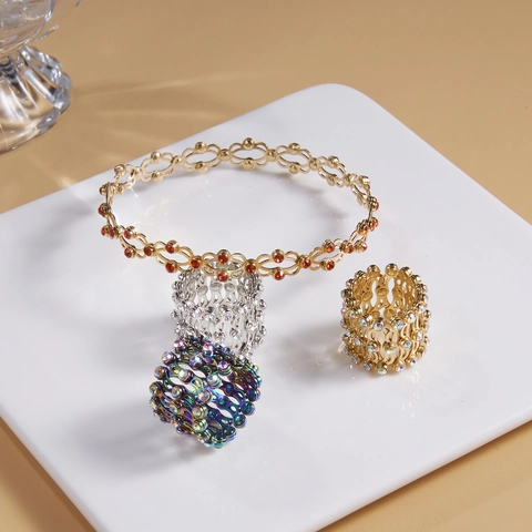 Anello Bracciale Retrattile 2-In-1 Per Donna Rame Strass Anello Pieghevole Regolabile Gioielli Di Moda Creativi Regalo