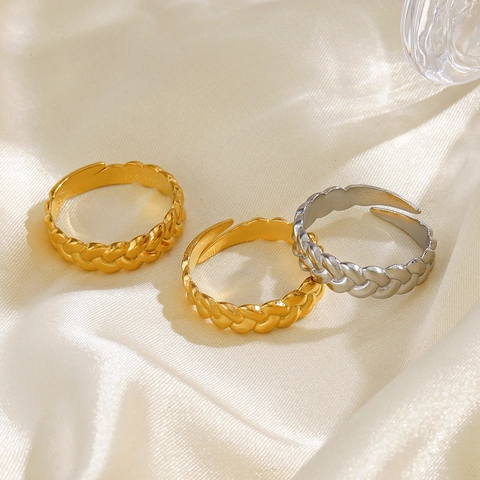 Gedraaide Gevlochten Ring Roestvrij Staal Open Verstelbaar Geometrische Mode Minimalistische Sieraden Voor Vrouwen