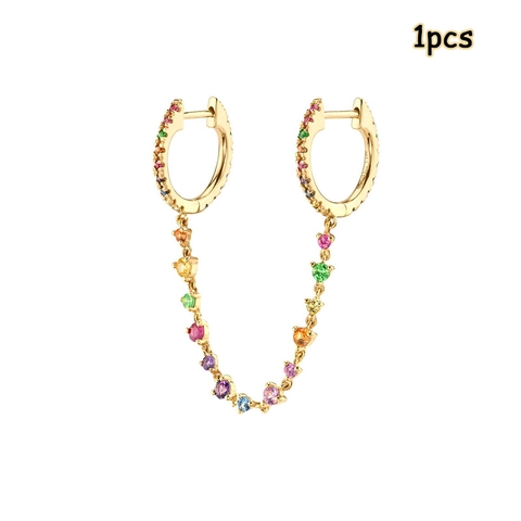 Orecchini Con Nappa Collegati Rame Placcato Oro Vero Zircone Colorato Doppio Foro Catena Gioielli Moda Donna