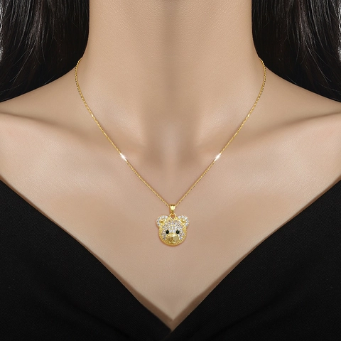 Collana Con Pendente A Orsetto Catena In Acciaio Inossidabile Rame Zircone Micro Pavé Placcato Oro Gioielli Eleganti Donna