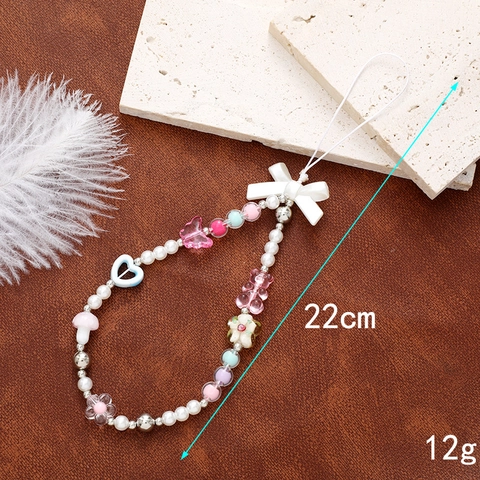 Bijou de Téléphone en Perles Fait à la Main Style Ins Coréen pour Femmes Cœur Étoile Fleur Nœud Acrylique Perle Artificielle Sangle Porte-Clés Sac Cadeau
