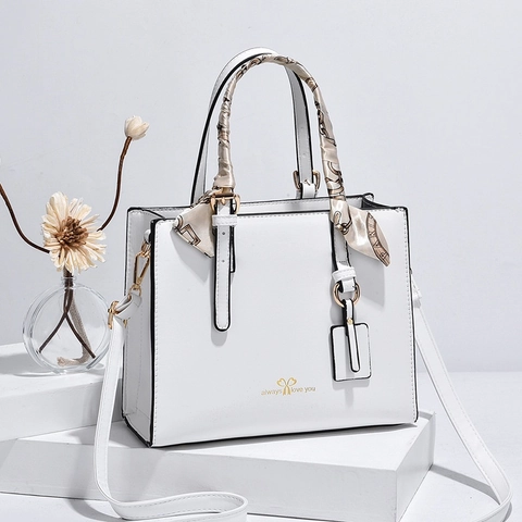 Women PU Leather Handbag With Satin Scarf Decor Elegant Top Handle Shoulder Bag Gold Tone Hardware Crossbody For Ladies