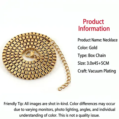 Collana A Catena Box Placcata Oro 18K Acciaio Inossidabile Gioielli Regolabili Non Scoloriscono Per Donna Uomo