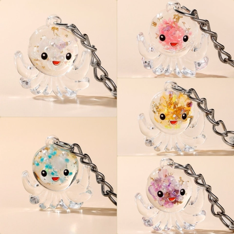Llavero Pulpo Luminoso Resina Transparente Colgante Bolsa Forma Animal Dibujos Animados Pan Oro Lentejuelas Metal