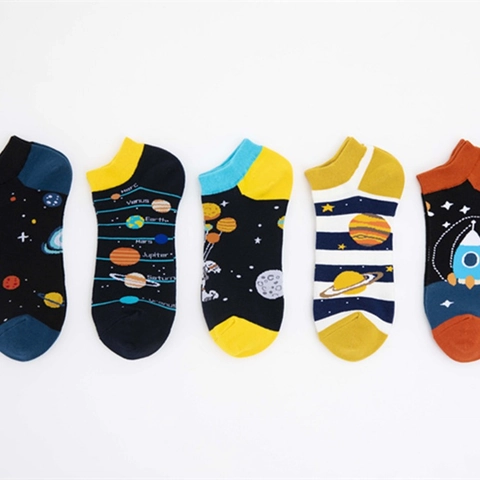 Chaussettes Invisibles Homme Motif Astronaute Espace Coton Décontracté Respirant Chaussettes Coupe Basse Fusée Planètes Imprimé