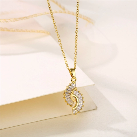 Edelstahl Anhänger Halskette Gold Geometrische Spirale S-Form Rechteckigem Zirkonia Minimalistische Schlüsselbeinkette
