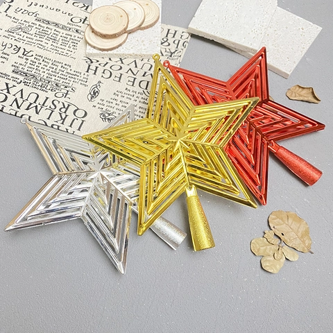 Christmas Tree Topper Star Decoration Hollow Geometric Plastic Five-Pointed Star Ornament Holiday Party Home Decor