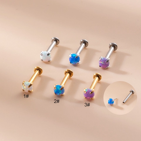 Roestvrijstalen Labret Lipring Met Australische Opaal Ingelegd Platte Achterkant Interne Schroefdraad Piercing Sieraden