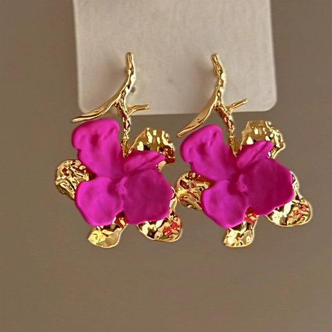 Elegante Blumenohrringe Lackiertes Orchideen Design Mit Silberohrstecker Legierung Schmuck Für Frauen Party