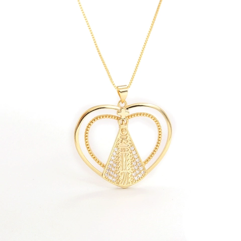 Collier Pendentif Religieux Cuivre Plaqué Or 18K Avec Zircone AAA Notre Dame D Aparecida Bijoux Élégants