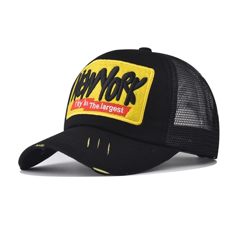 New York 3D Embroidery Trucker Hat Distressed Mesh Back Adjustable Cotton Polyester Unisex Summer Sun Hat