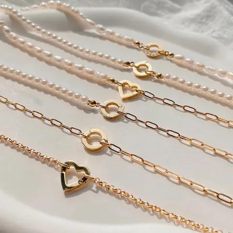 Edelstahl Barock Künstliche Perle Büroklammer Kette Halskette Schlüsselbein Kette Herz Rund Verschluss Schmuck Zubehör Für Damen Gold Silber