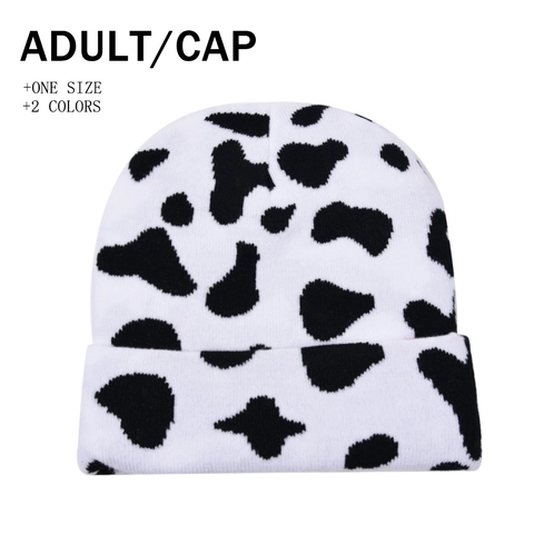 Cow Zebra Animal Print Knit Beanie Hat Warm Thickened Winter Cuffed Skull Cap For Adult Men Women