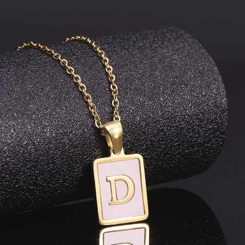 Ketting Met Beginletter 18K Verguld 304 Roestvrij Staal Roze Schelp Rechthoekige Hanger Elegante Mode Sieraden Voor Dames