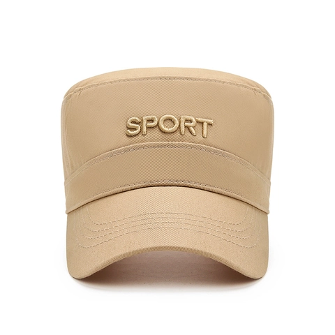 Men Cotton Cadet Cap Flat Top Hat Sport Embroidery Sun Protection Outdoor Adjustable Casual Military Style