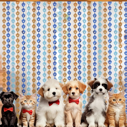 Tenda Con Frange In Alluminio Con Stampa Zampa Di Animale Domestico Decorazione Sfondo Festa Plastica PET Metallica Laser Colorata