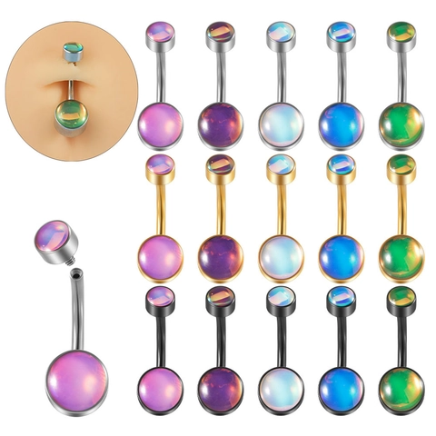 Stainless Steel Internal Thread Belly Ring Synthetic Opal Double Headed Navel Piercing Jewelry For Women Fashion Accessory