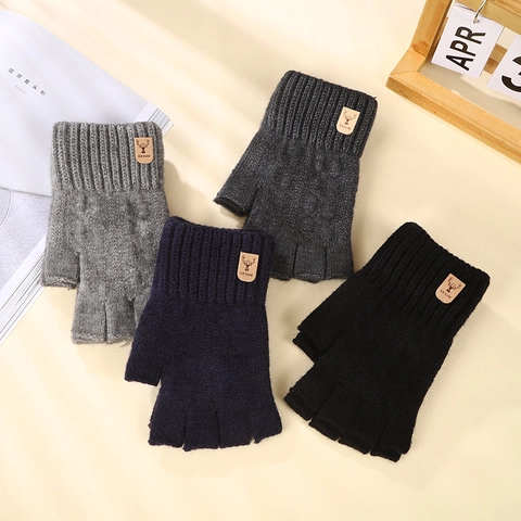 Guanti a Mezzo Dito in Maglia di Lana di Alpaca per Uomo Donna Inverno Caldo Antivento Traspirante Equitazione all'Aperto Ciclismo Moda Minimalista Senza Dita