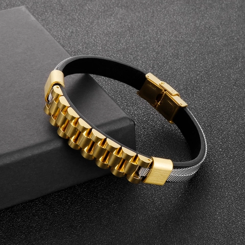 Bracciale Da Uomo Stile Cinturino Orologio Acciaio Inossidabile E Pelle Giunzione Industriale Creativo Gioielli Minimalisti