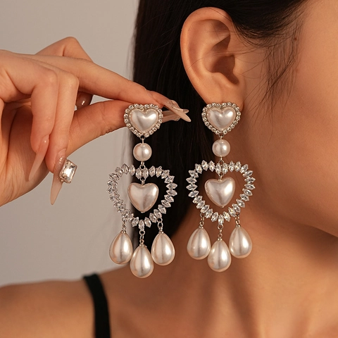 Barock Herz Ohrhänger Mit 925 Sterling Silber Ohrstecker Strass Zirkon Kunstperle Elegant Damen