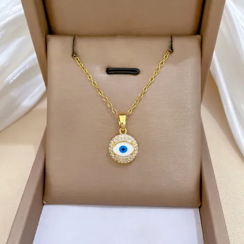 Collana Pendente Malocchio Catena Acciaio Inossidabile Placcato Oro Rame Micro Intarsiato Zircone Gioielli Eleganti