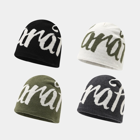 Strickmütze Beanie Acryl Warm Winter Streetwear Hip Hop Unisex Buchstaben Jacquard Sternmuster Doppelseitig