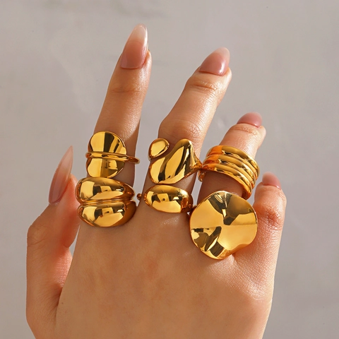 Chunky Ringe Aus Edelstahl Für Damen Geometrisch Hochglanzpoliert Verstellbare Offene Bandringe Modeschmuck
