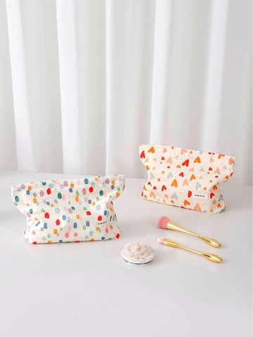 Trousse De Toilette En Toile Florale Fraîche Pochette De Maquillage Voyage Portable Organisateur À Fermeture Éclair Pour Femmes
