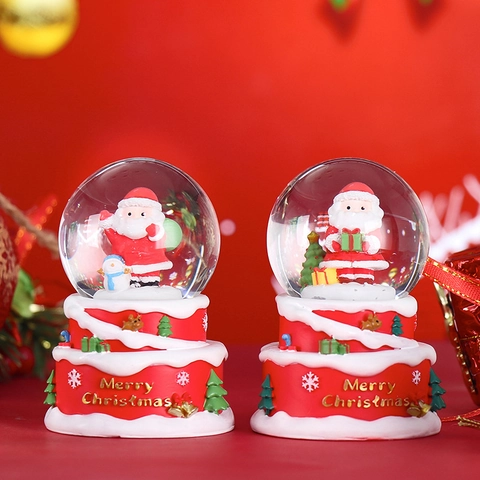 Christmas Snow Globe LED Light Resin Base Santa Claus Snowman Floating Snowflakes Desktop Decoration Holiday Gift