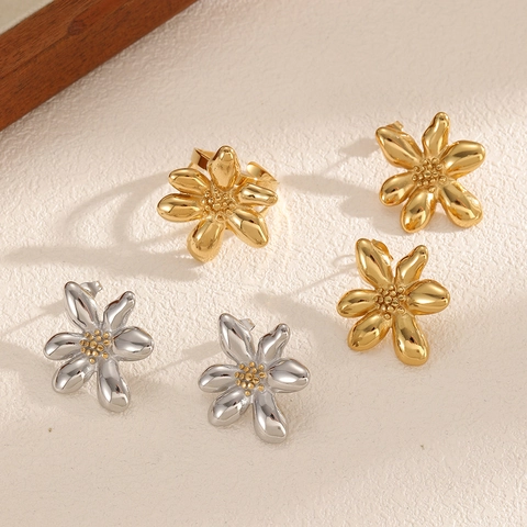 Orecchini E Anello A Fiore In Acciaio Inossidabile Placcato Oro 18K Gioielli Floreali 3D Per Donna Stile Di Tendenza