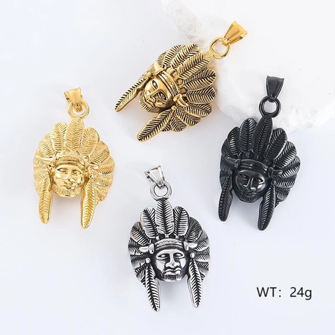 Collana Con Pendente Testa Di Capo Indiano Uomo Retrò Punk Hip Hop Acciaio Inossidabile 304 Gioielli Lucidati Accessorio
