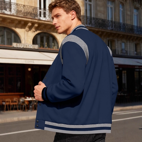 Ανδρικό Μπουφάν Varsity Patchwork Casual Με Επένδυση Fleece Όρθιο Κολάρο Μπουφάν Μπέιζμπολ Streetwear Πολυεστέρας