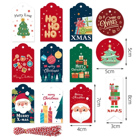 Christmas Gift Tags Paper Hanging Labels Holiday Party Decoration Merry Christmas Pattern With Cotton Rope