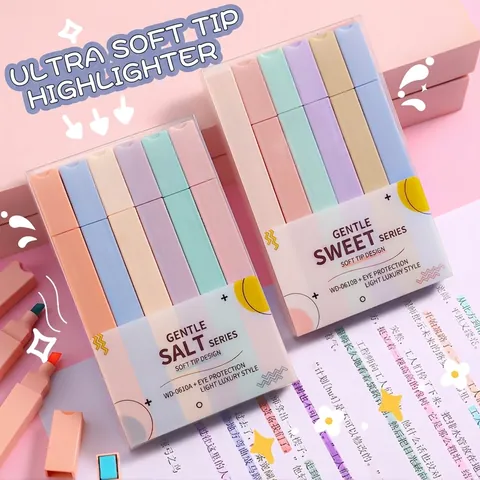 Highlighters Plastic Pastel Morandi Kleuren Zachte Beitelpunt Oogbescherming Voor School Kantoor Sneldrogend