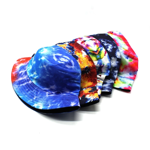 Tie Dye Bucket Hat Reversible Cotton Polyester Sun Protection Outdoor Streetwear Hip Hop Graffiti Sun Hat For Women Men