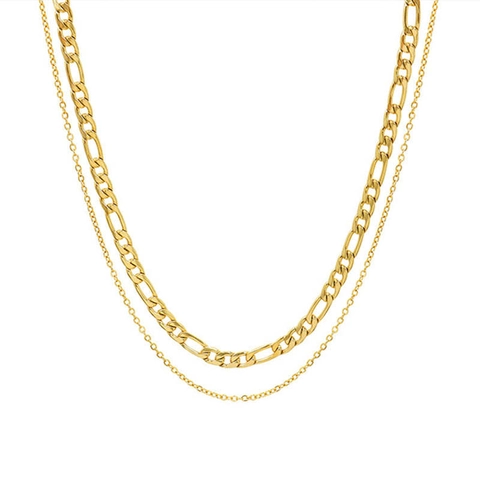 Collana A Doppio Strato Acciaio Inossidabile Placcato Oro 18K Catena Figaro Gioielli Minimalisti Per Donna