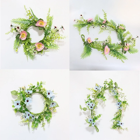Artificial Daisy Satin Flower Wreath Garland And Vine Plastic Eucalyptus Plant For Wedding Arch Desktop Home Decor Romantic Style