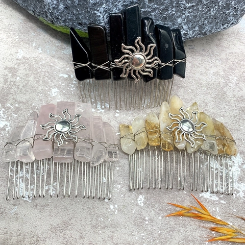 Peigne À Cheveux En Cristal Naturel Fait Main Boho Pierre Brute Soleil Charm Coiffe En Métal Pour Femmes