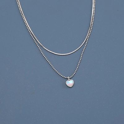 Herz Anhänger Halskette Mehrlagig Messing Schlangenkette Und Perlenkette Mondstein Eleganter Stil Für Damen