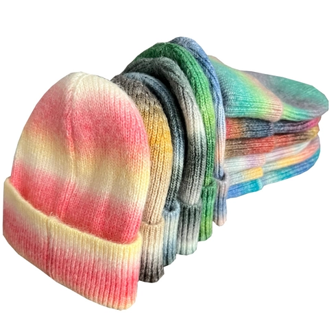 Berretto a Maglia Sfumato Tie-Dye da Donna Cappello di Lana Caldo Ispessito Color Arcobaleno Invernale per Esterni