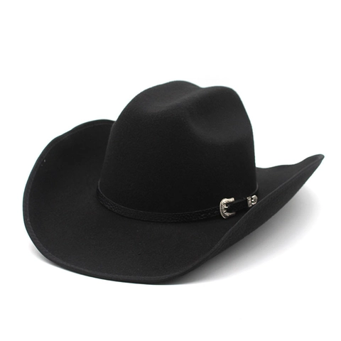 Westerse Cowboyhoed Brede Rand Wolvilt Jazz Fedora Met Vintage Gegraveerde Gespriem Voor Heren En Dames