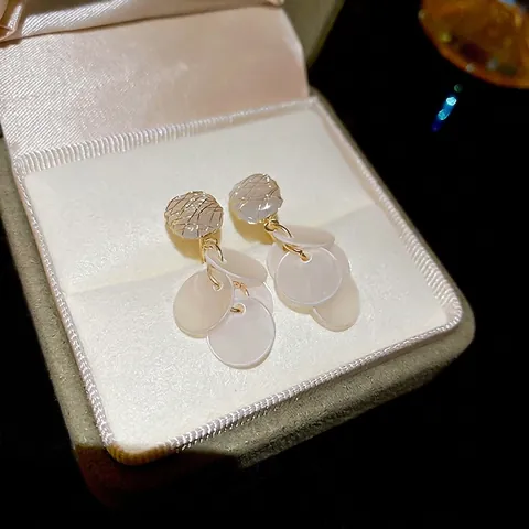 Pendientes Colgantes Borla Concha Redonda Con Poste De Plata De Ley 925 Piedra Ojo De Gato Elegante Estilo Vacaciones Para Mujer