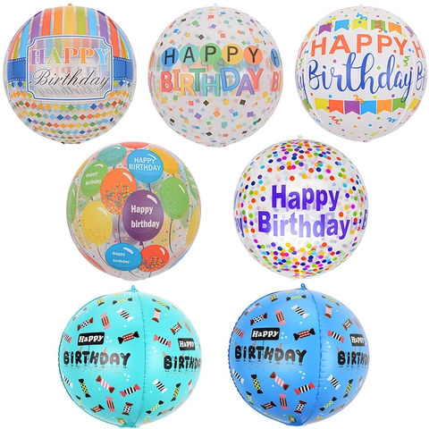 Happy Birthday Ballonnen Ronde Sfeer Aluminiumfolie Transparant Gedrukt Kleurrijke Confetti Kinderfeestje Decoratie