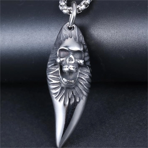 Collana Con Pendente Teschio E Dente Di Lupo Acciaio Inossidabile Stile Punk Gotico Gioielli Da Uomo Hip Hop Moda